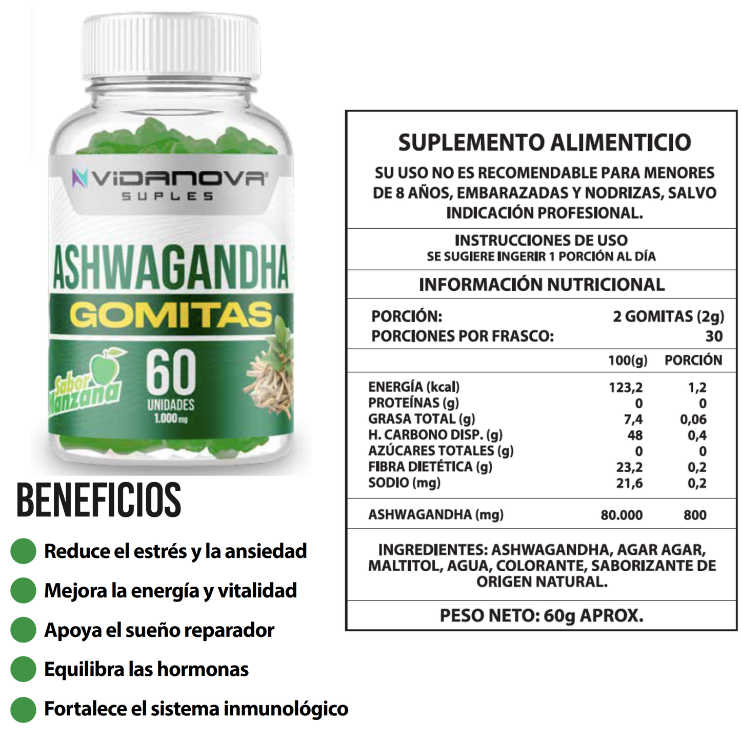 60 GOMITAS ASHWAGANDHA 1000mg