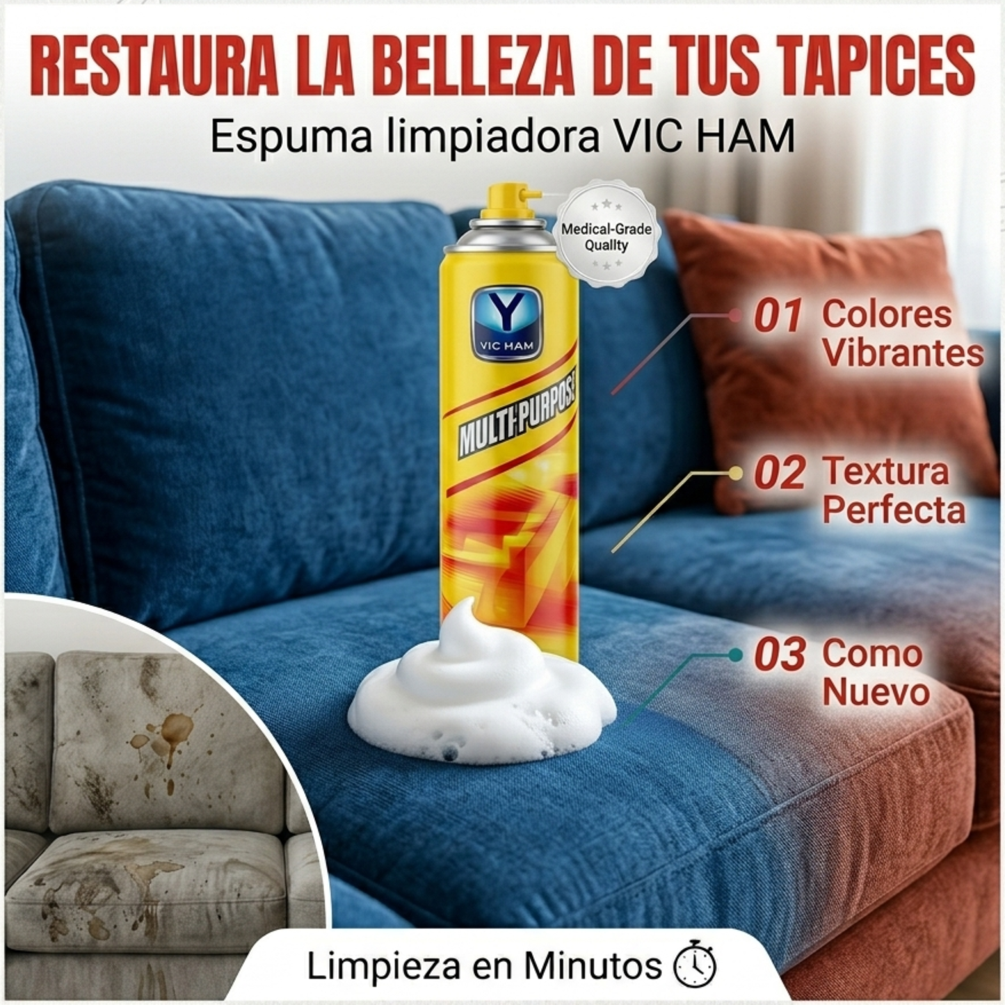 ESPUMA LIMPIADORA VIC HAM MULTIPROPÓSITO - Espuma Limpiador de Tapiz
