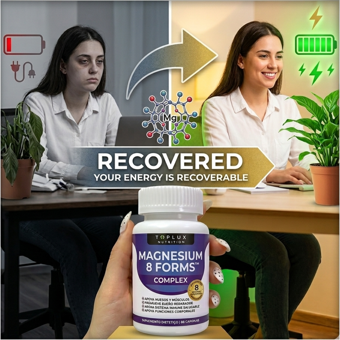 MAGNESIO 8 FORMS™ El Equilibrio que Tu Cuerpo Reclama Recupera Energía. Duerme Profundo. Vive Fuerte.
